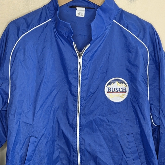 Vintage Anheuser Busch A & Eagle Collection Blue Busch Beer Windbreaker Jacket - Picture 2 of 6